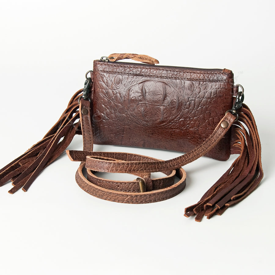 American Darling Western Leather Wallet Bag - Crocodile Embossed Handcrafted Purse - Uhorse