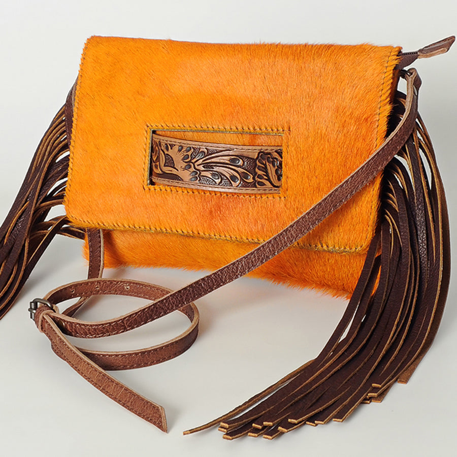 American Darling Small Cross body Bag - Hair-On Cowhide Hand Tooled Floral Leather - Uhorse