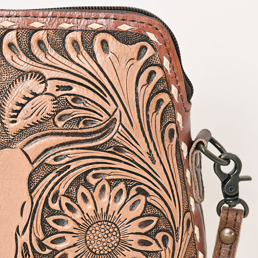 American Darling Wallet for Women, Hand Tooled Floral Leather, Vegetable-Tanned Full Grain Western Clutch with YKK Zipper