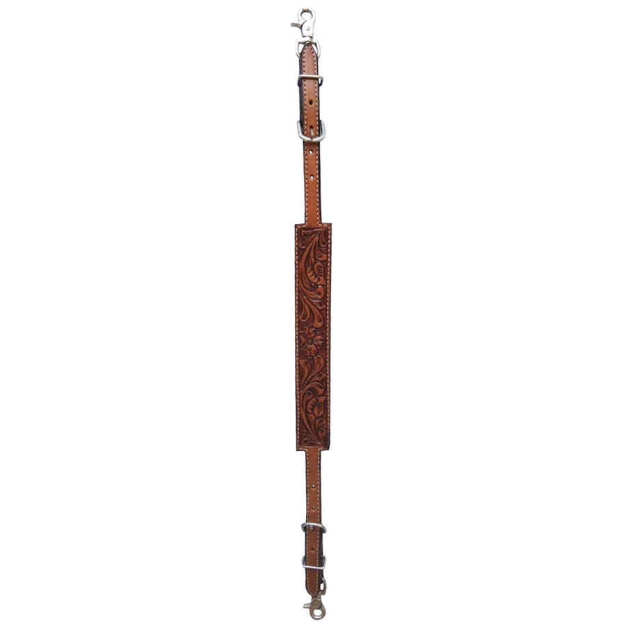 Brown leather tooled wither strap with silver hardware - Uhorse
