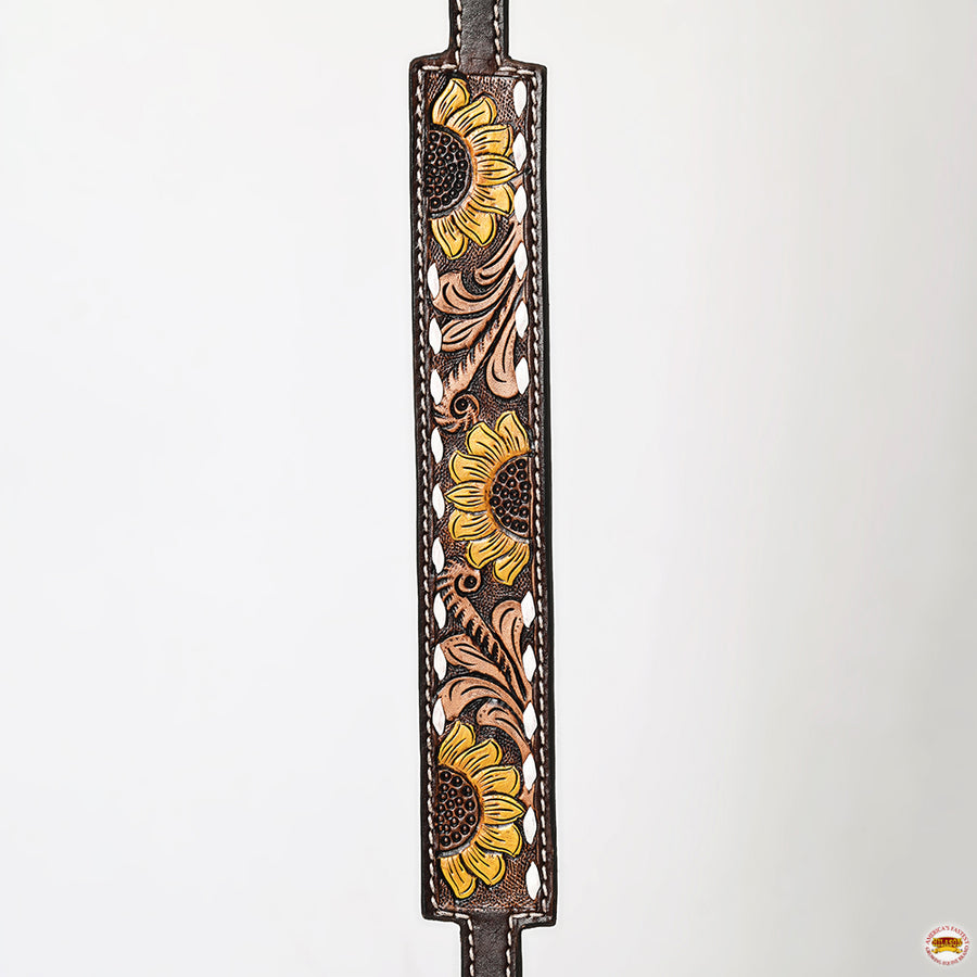 Hilason Western Horse Headstall Breast Collar Wither Strap Leather Sunflower Carving | Tack for Horses