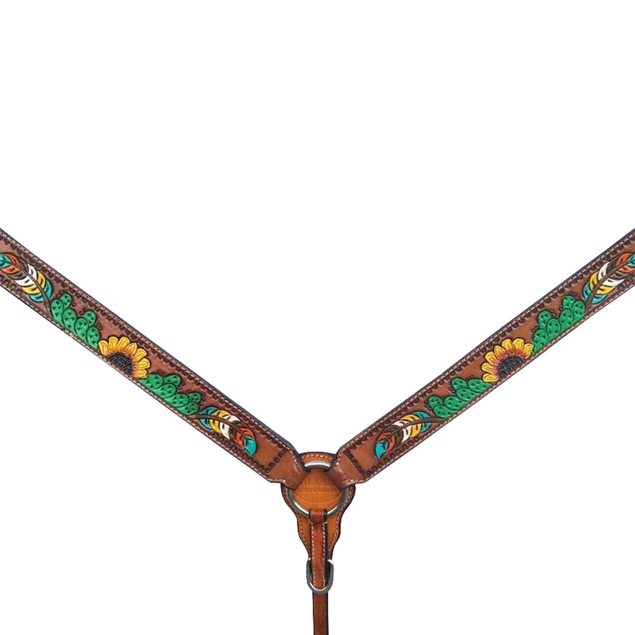 HILASON Western Horse Sunflower Headstall Breast Collar American Leather Tack Set - Uhorse