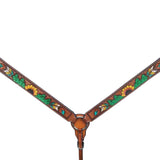 HILASON Western Horse Sunflower Cactus Headstall Breast Collar Spur Strap Wither Strap American Leather Tack Set
