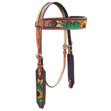 HILASON Western Horse Sunflower Cactus Headstall Breast Collar  American Leather Tack Set