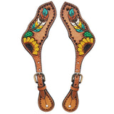 Hilason Western Spur Strap American Leather Floral Carving Dark Brown Hand Paint