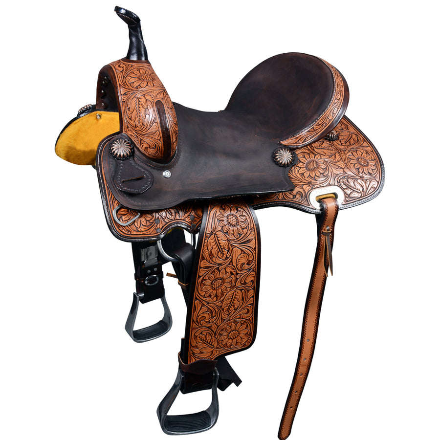 15 In Hilason W. H. Ranch Cutter American Leather Saddle Brown – by Hilason – Cowboy and equestrian accessories