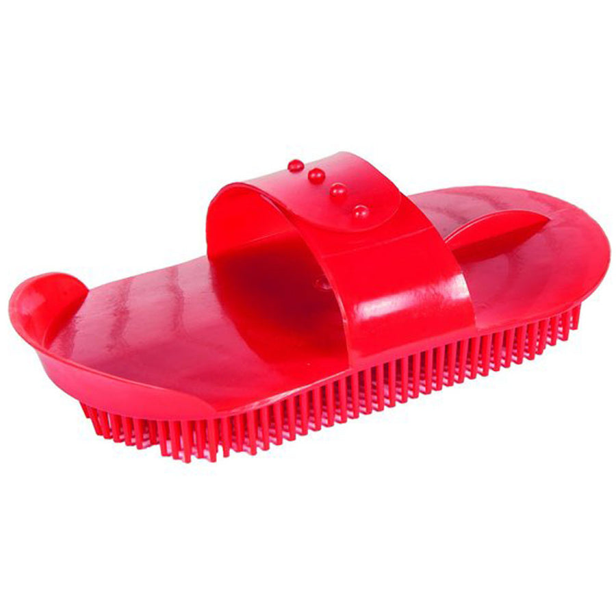 Red synthetic horse grooming brush with massage nubs - Uhorse
