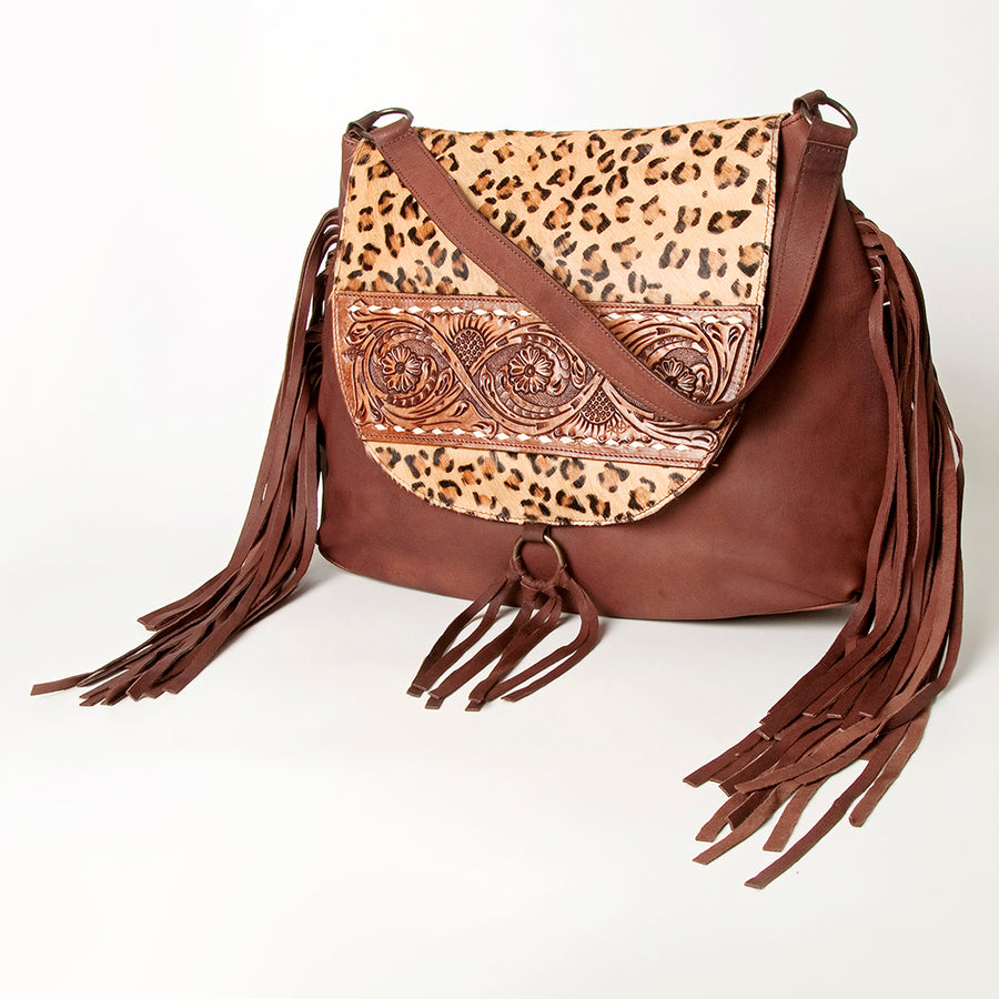American Darling Messenger Hand Tooled Hair On Genuine Leather Western Women Bag Handbag Purse - Uhorse