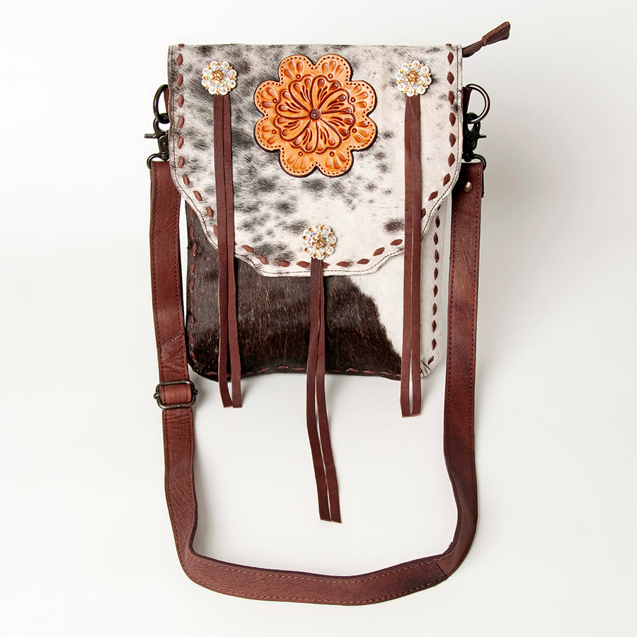American Darling Cross Body Hand Tooled Hair On Genuine Leather women bag western handbag purse