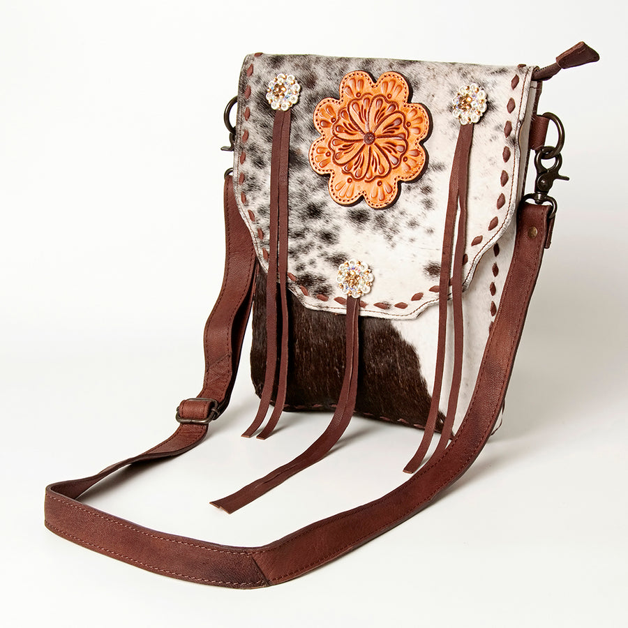 American Darling Cross Body Hand Tooled Hair On Genuine Leather women bag western handbag purse - Uhorse