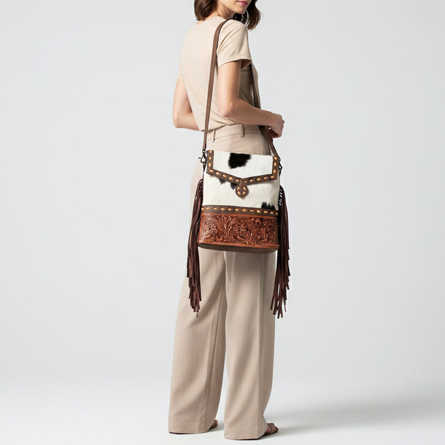American Darling Messenger Hand Tooled Hair On Genuine Leather women bag western handbag purse
