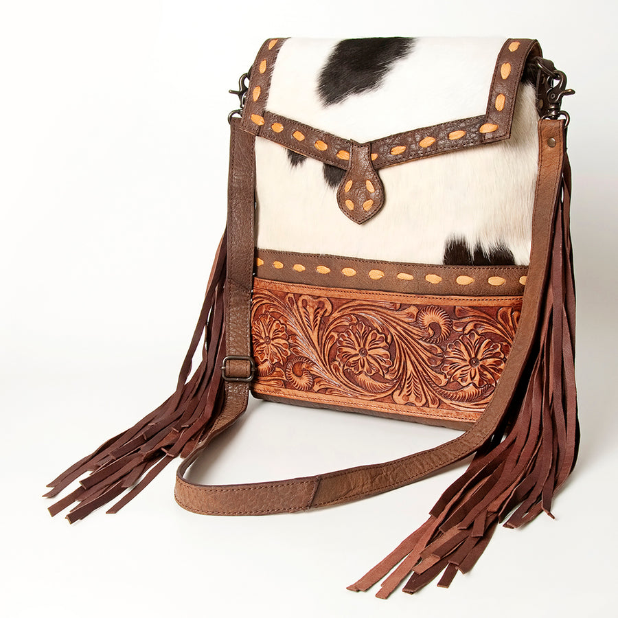 American Darling Messenger Hand Tooled Hair On Genuine Leather women bag western handbag purse - Uhorse