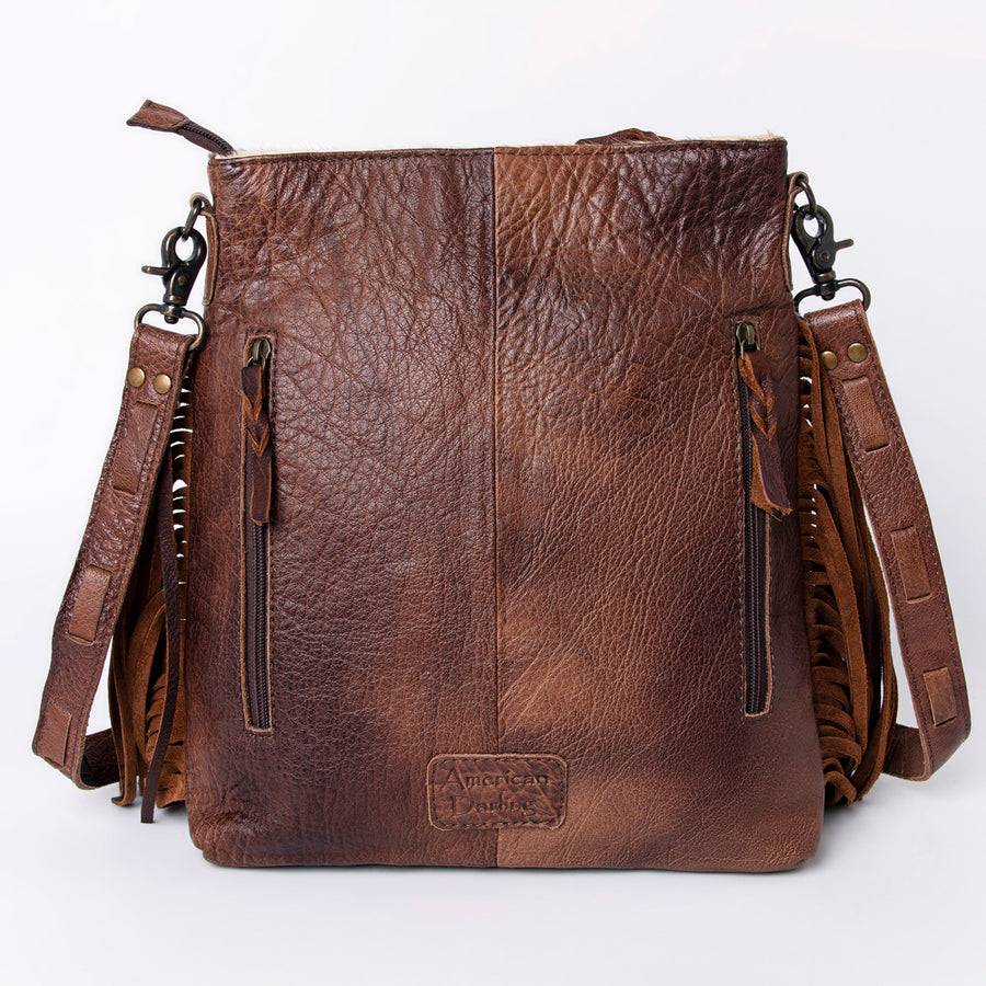 American Darling Large Cross body Bag, Hand Tooled Vegetable-Tanned Leather, Western Fringed Handcrafted Crossbody Purse