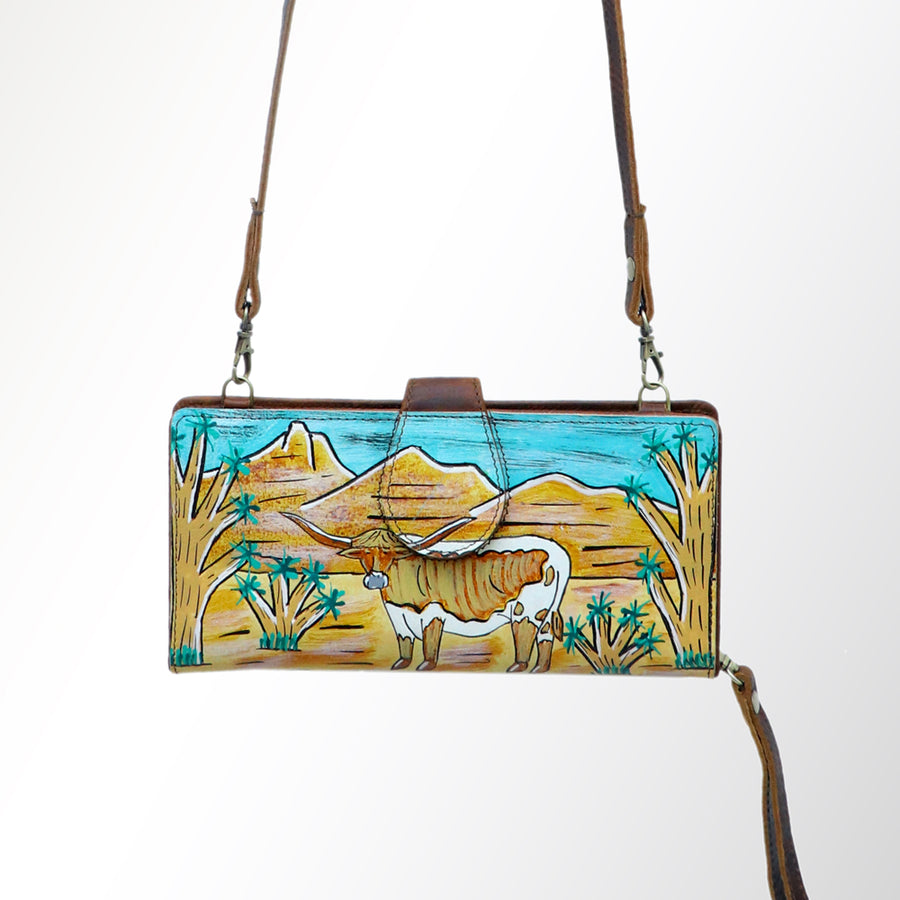 American Darling Wristlet Bag, Hand-Painted Genuine Leather, Western Vegetable Tanned Full Grain Leather Wallet Bag