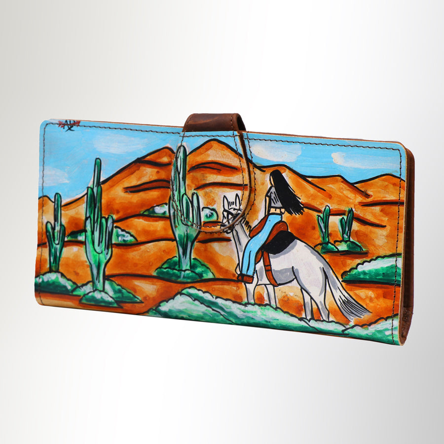 American Darling Wristlet Bag, Hand-Painted Genuine Leather, Western Vegetable Tanned Full Grain Leather Wallet Bag