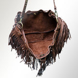 American Darling Bucket Bag for Women, Genuine Full Grain Leather with Fringes and Drawstring, 9in X 5in X 4in X 18in