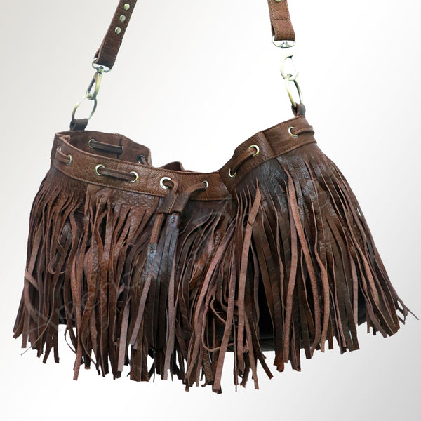 American Darling Handcrafted Western Leather Bucket Bag with Cascading Fringes - Uhorse