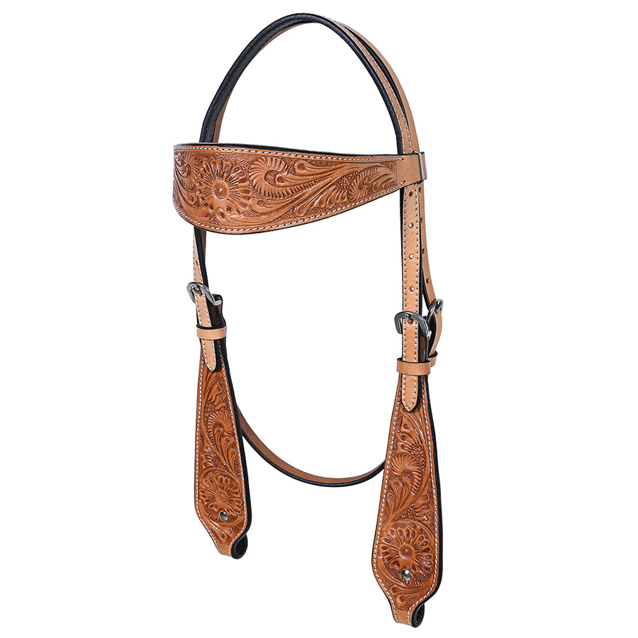 Hilason Western Horse American Leather Floral Headstall Tan - Hilason