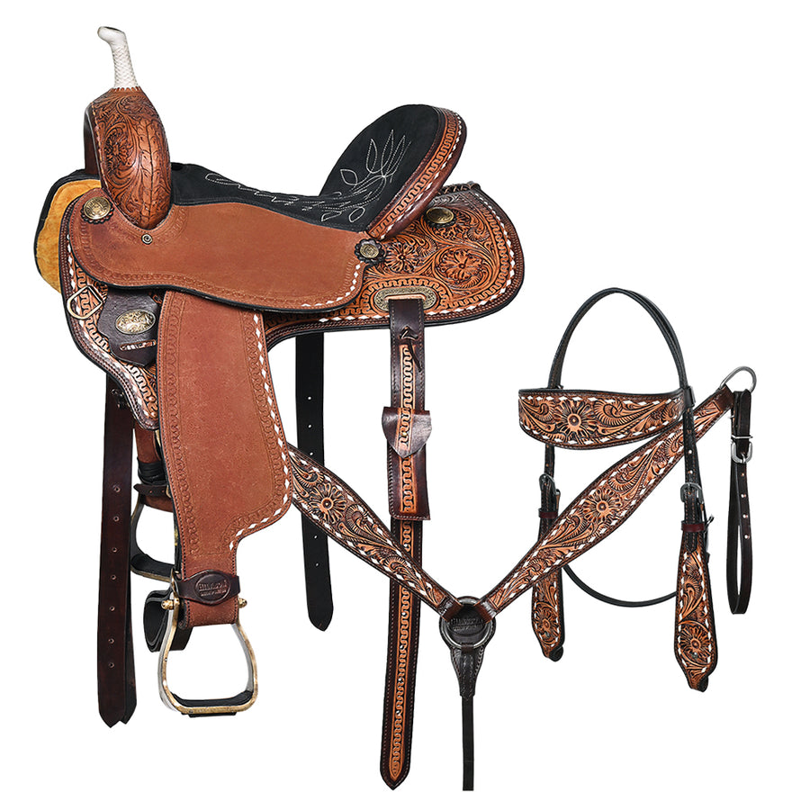 17 In Hilason Western Horse Barrel Racing Trail American Leather Saddle Tack Set - Uhorse