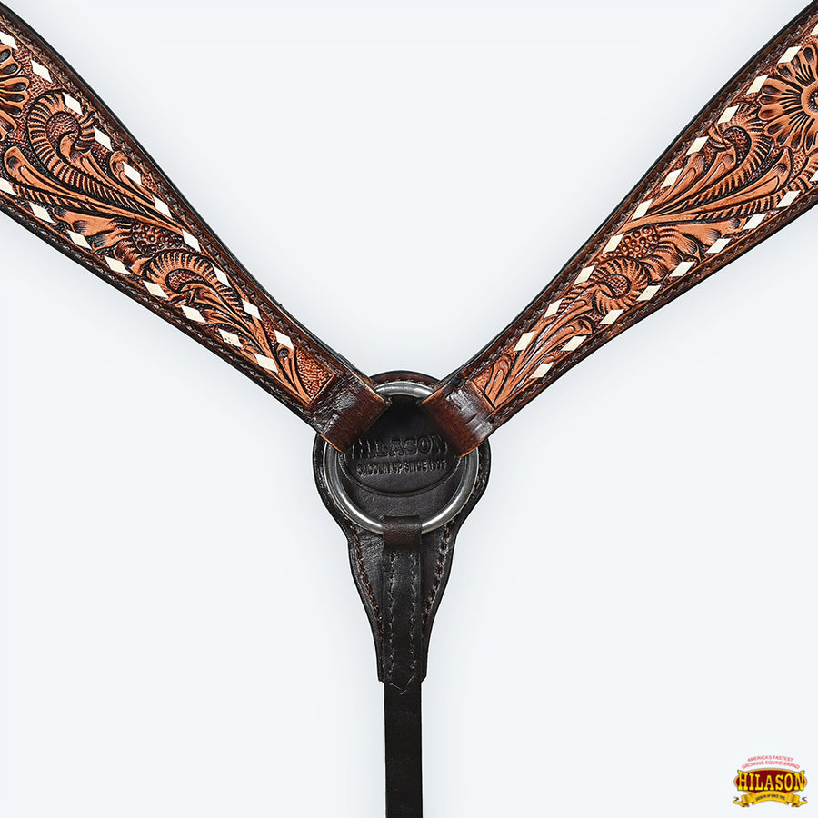 Hilason Western American Leather Horse Floral Headstall Breast Collar Tack Set