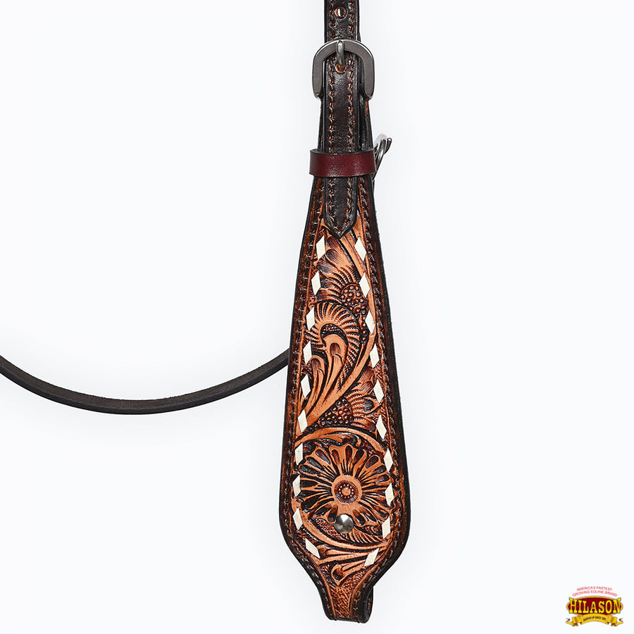 Hilason Western American Leather Horse Floral Headstall Breast Collar Tack Set
