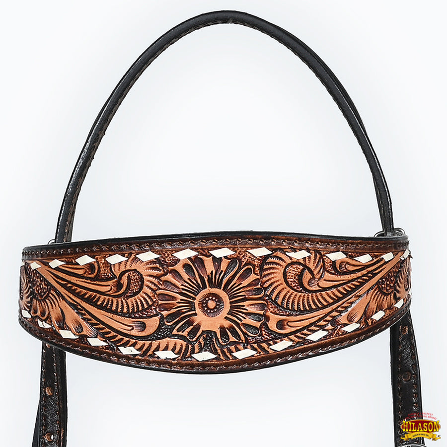 Hilason Western American Leather Horse Floral Headstall Breast Collar Tack Set