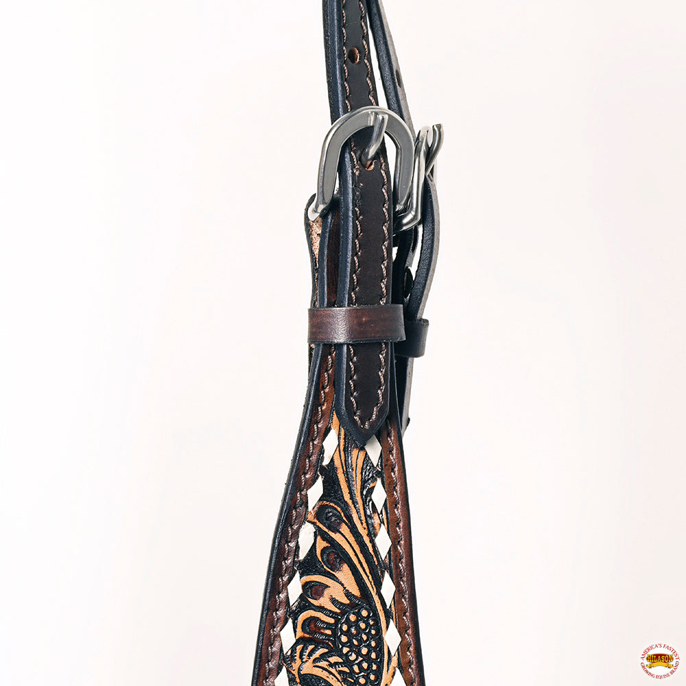 Hilason Western American Leather Horse Floral Headstall Breast Collar Tack Set