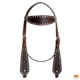 HILASON Western Horse Genuine Leather Headstall & Breast Collar With Side BuckStitch Brown