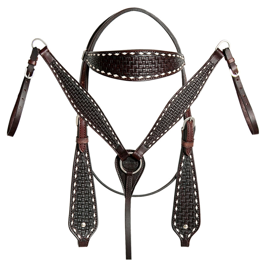 HILASON Western Horse Genuine Leather Headstall and Breast Collar With Side BuckStitch Brown - Uhorse