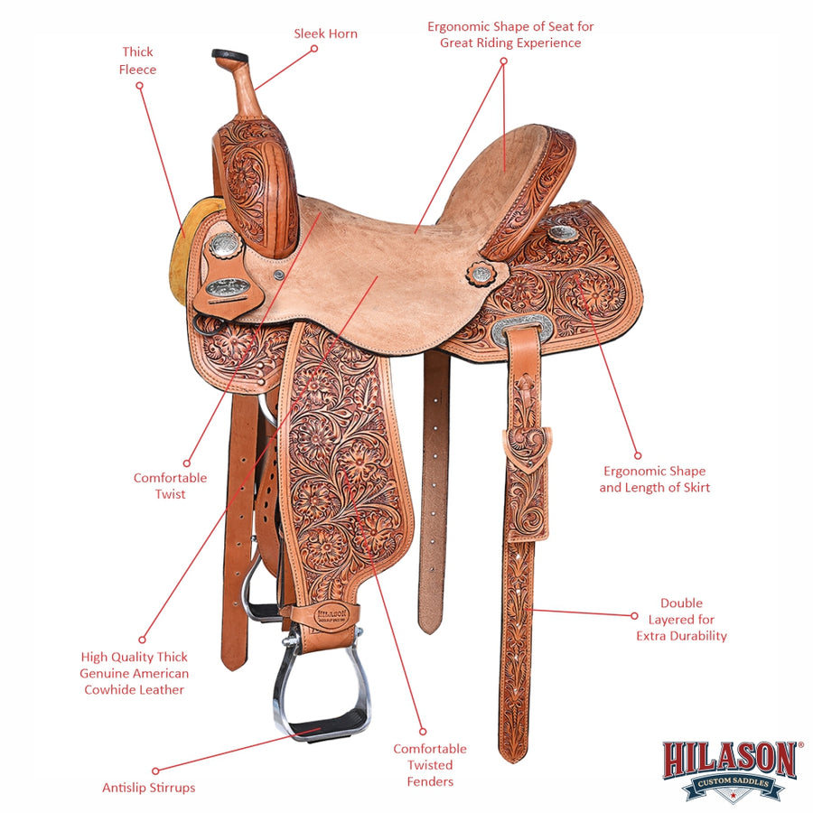 HILASON Western Horse Barrel Racing Saddle Trail American Leather With Tack Set