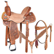 HILASON Western Horse Barrel Racing Saddle Trail American Leather With Tack Set