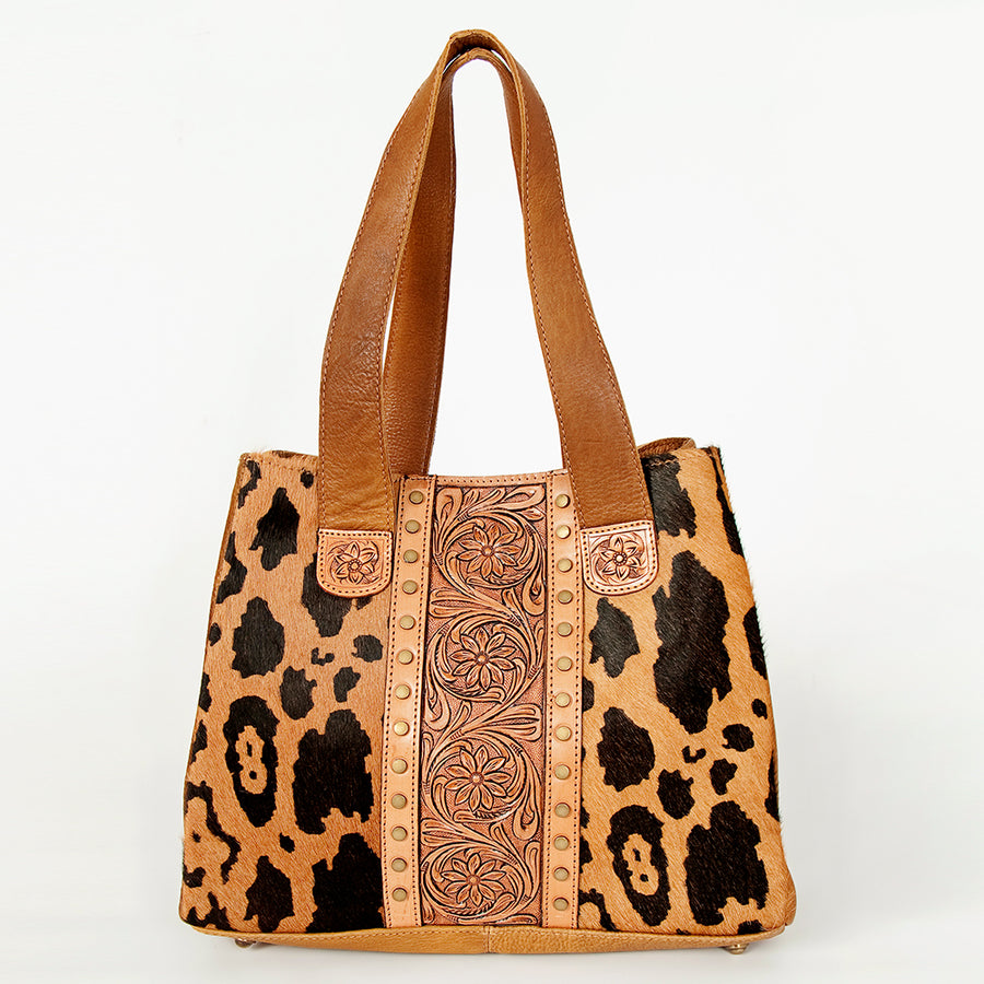 American Darling Hair-On Cowhide Hand Tooled Floral Genuine Leather Tote Bag Eco-Friendly Full Grain Rivetted YKK Zipper