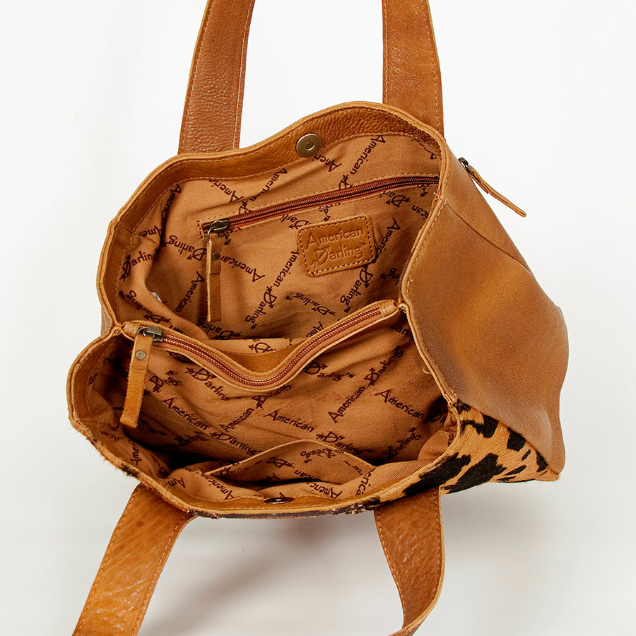 American Darling Hair-On Cowhide Hand Tooled Floral Genuine Leather Tote Bag Eco-Friendly Full Grain Rivetted YKK Zipper