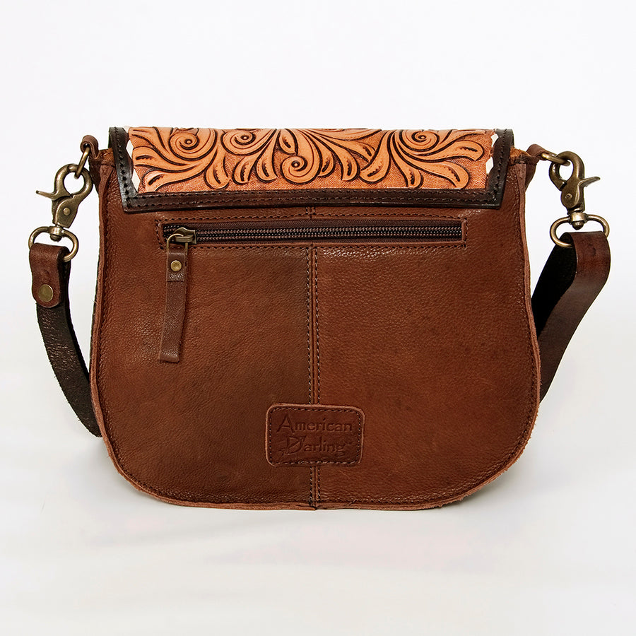 American Darling Hair-On Cowhide Floral Carved Hand Tooled Messenger Bag Eco-Friendly Genuine Leather YKK Zipper