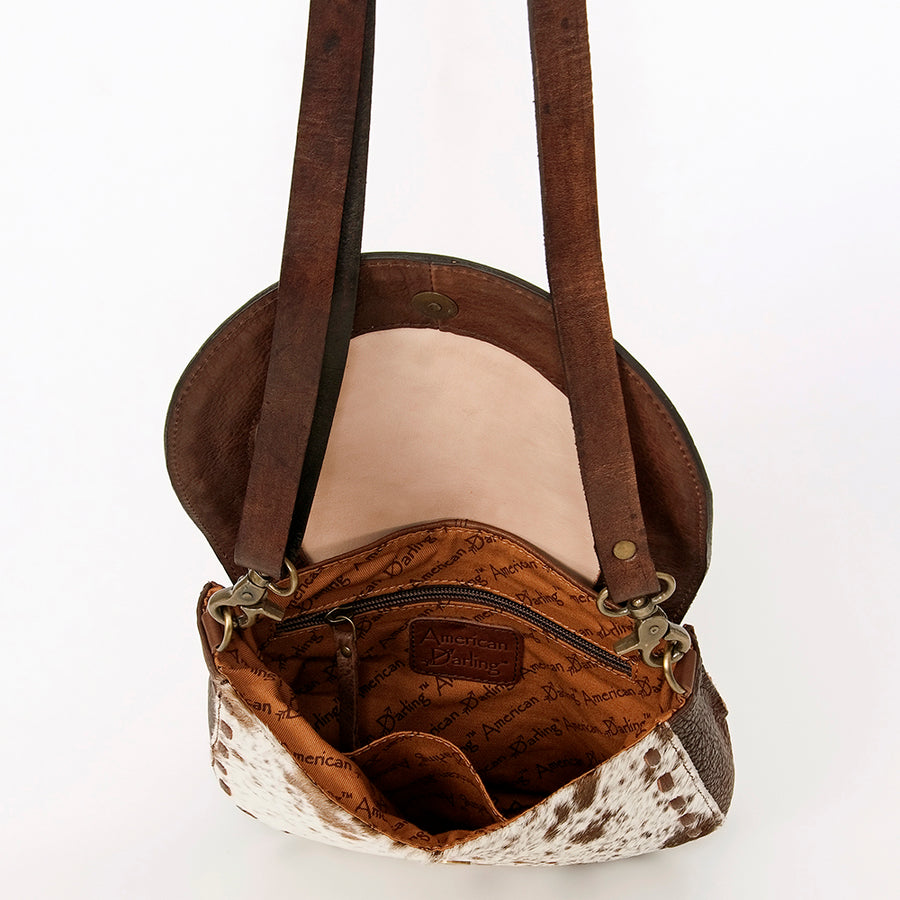 American Darling Hair-On Cowhide Floral Carved Hand Tooled Messenger Bag Eco-Friendly Genuine Leather YKK Zipper