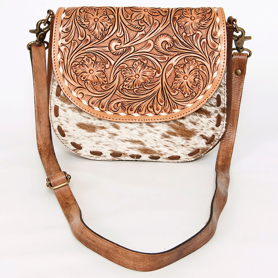 American Darling Hair-On Cowhide Floral Carved Hand Tooled Messenger Bag Eco-Friendly Genuine Leather YKK Zipper