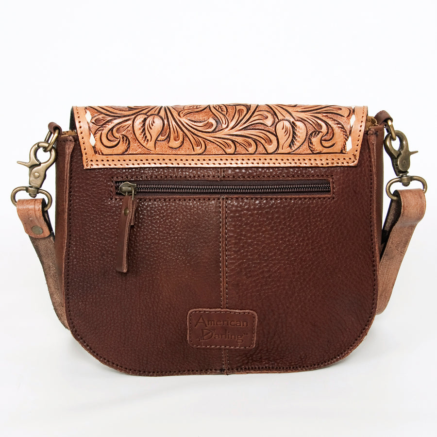American Darling Hair-On Cowhide Floral Carved Hand Tooled Messenger Bag Eco-Friendly Genuine Leather YKK Zipper