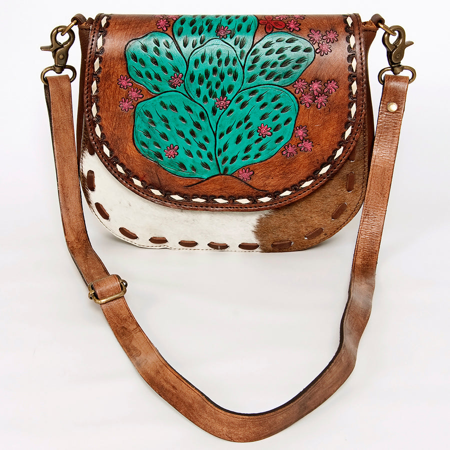 American Darling Hair-On Cowhide Floral Carved Hand Tooled Messenger Bag Eco-Friendly Genuine Leather YKK Zipper