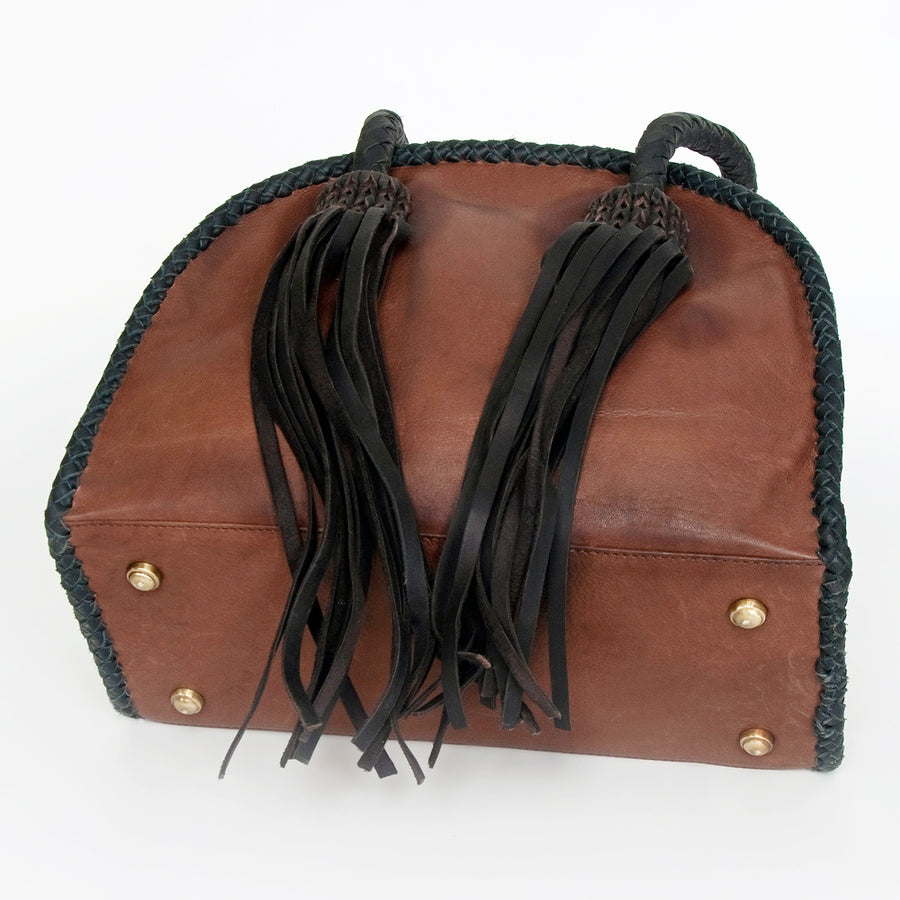 American Darling Tote Bag, Genuine Vegetable-Tanned Leather, Braided Trim and Fringes, Western Handcrafted Handbag for Women