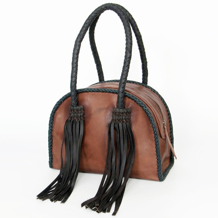 American Darling Western Leather Tote Bag - Handcrafted Fringed Braided Leather Purse - Uhorse
