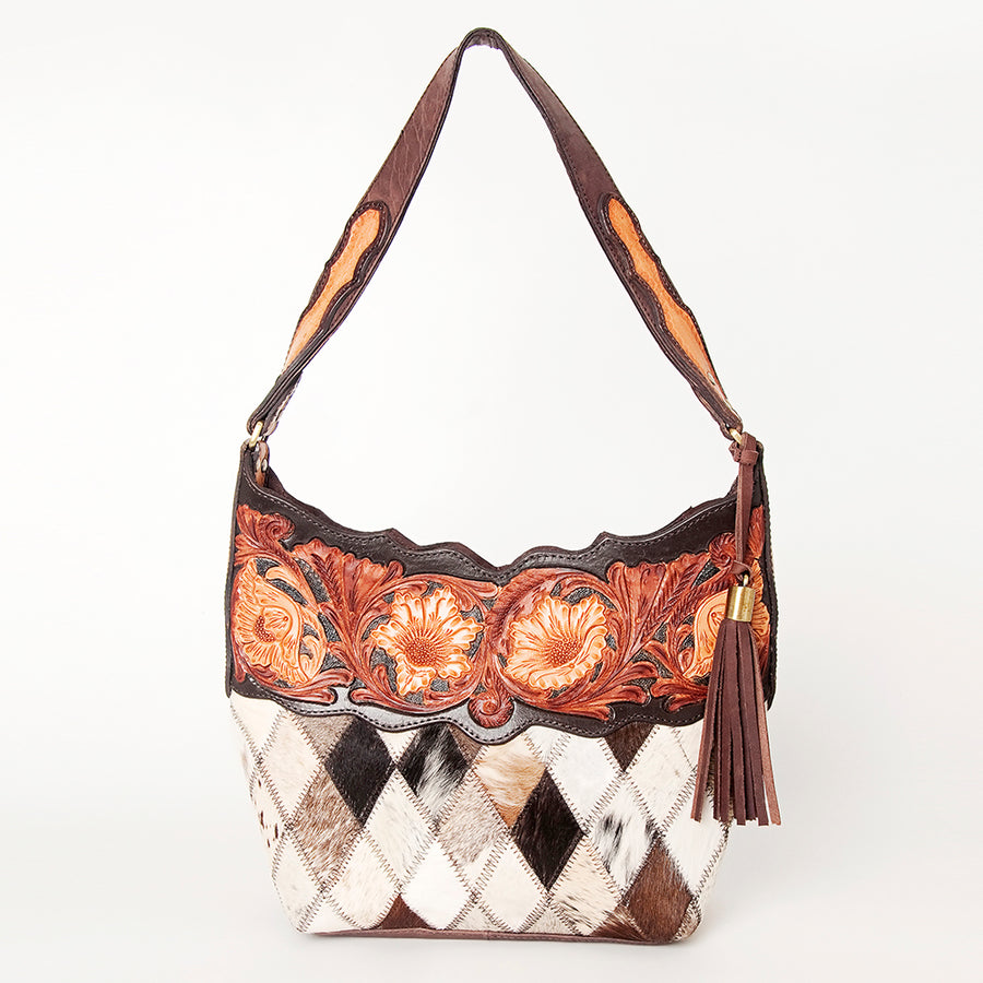 American Darling Hobo Bag Hand Tooled Floral Carved Genuine Vegetable Tanned Leather with Tassels 9in X 14in X 4in