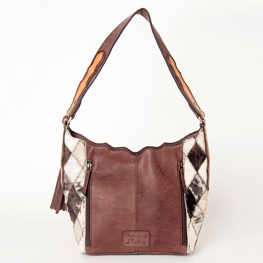 American Darling Hobo Bag Hand Tooled Floral Carved Genuine Vegetable Tanned Leather with Tassels 9in X 14in X 4in