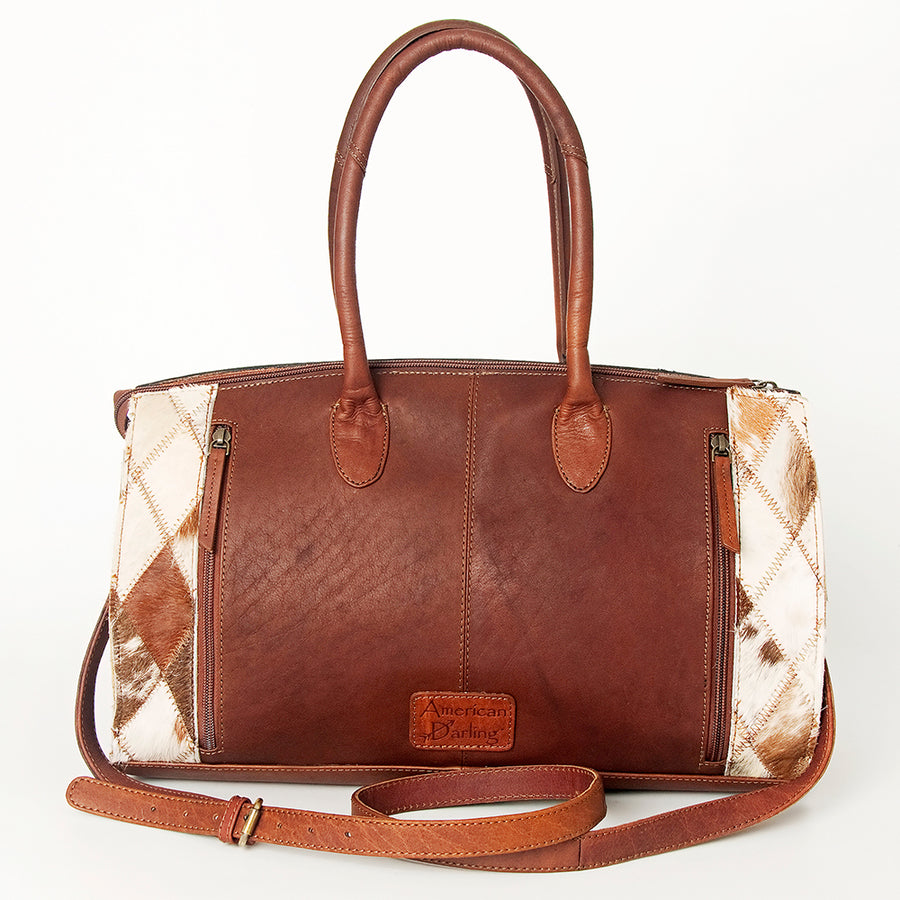 American Darling Hobo Bag Hand Tooled Floral Carved Hair-On Cowhide Genuine Vegetable Tanned Leather 9in X 14in X 4in