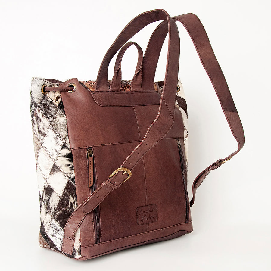 American Darling Backpack Hair-On Cowhide Genuine Vegetable Tanned Leather Drawstring Western Travel Bag 15in X 14in X 7in