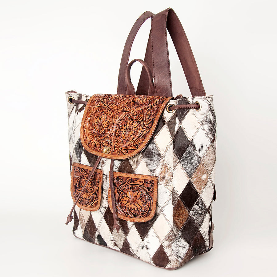 American Darling Backpack Hair-On Cowhide Genuine Vegetable Tanned Leather Drawstring Western Travel Bag 15in X 14in X 7in