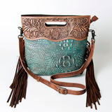 American Darling ADBG873 Clutch Hand Tooled Crocodile Embossed Genuine Leather Women Bag Western Handbag Purse