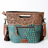 American Darling ADBG873 Clutch Hand Tooled Crocodile Embossed Genuine Leather Women Bag Western Handbag Purse