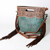 American Darling ADBG873 Clutch Hand Tooled Crocodile Embossed Genuine Leather Women Bag Western Handbag Purse