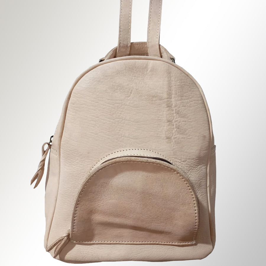 Cream leather backpack with curved pocket detail - Uhorse