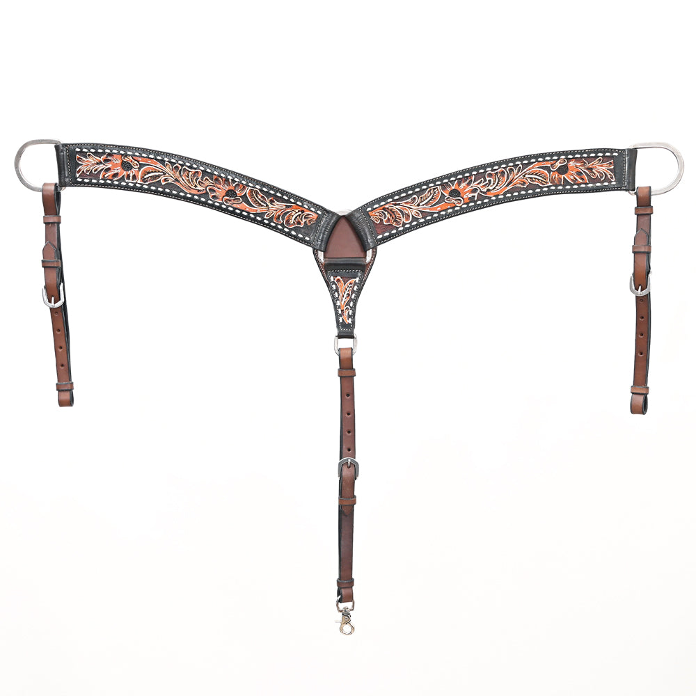 BAR H EQUINE Genuine Horse Hand Tooled Leather Curved Breast Collar Brown